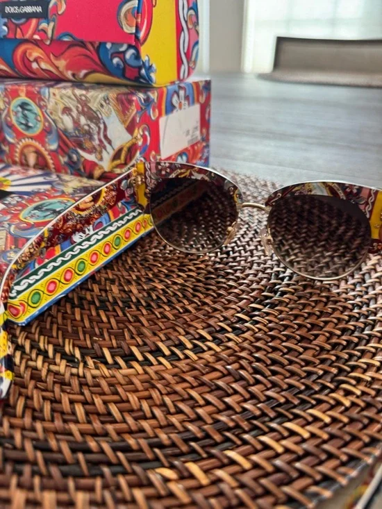 Authentic Dolce & Gabbana Brown Cat-Eye Sunglasses with Gold Accents - Picture 5 of 10